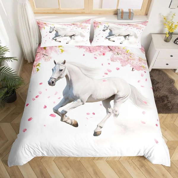 Juego De Cama Caballo Galopante Funda NóRdica Individual Completa Queen King Animales De Granja Funda De EdredóN Para HabitacióN De NiñOs NiñAs Adolescentes EU Single(135X200Cm)-image