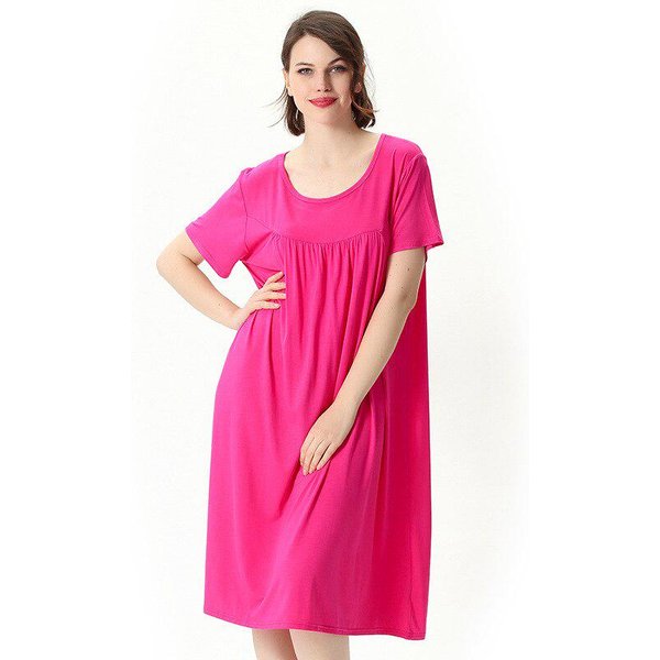 CamisóN Largo De AlgodóN De Verano Para Mujer, CamisóN Suave Y Suelto, Ropa De Dormir Informal, Camisones De Talla Grande 6XL Rojo Rosa-image