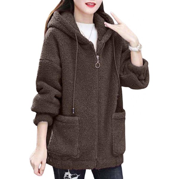 Damska Bluza Z Polaru JagnięCego, Pogrubiona, Jesienno-Zimowa, LuźNa, W Stylu KoreańSkim, Rozpinana Na Zamek, Polar Typu Teddy XXL Kawowy-image