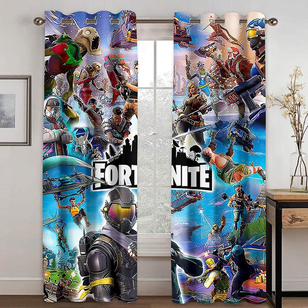ImpresióN 3D Juegos Competitivos Online NiñO EnvíO Gratis 2 Piezas Cortina De Ventana Fina Con Sombreado Para Sala De Estar Dormitorio DecoracióN Del Hogar Gancho 100W130H(Cm)40X51In&Hook Black-image