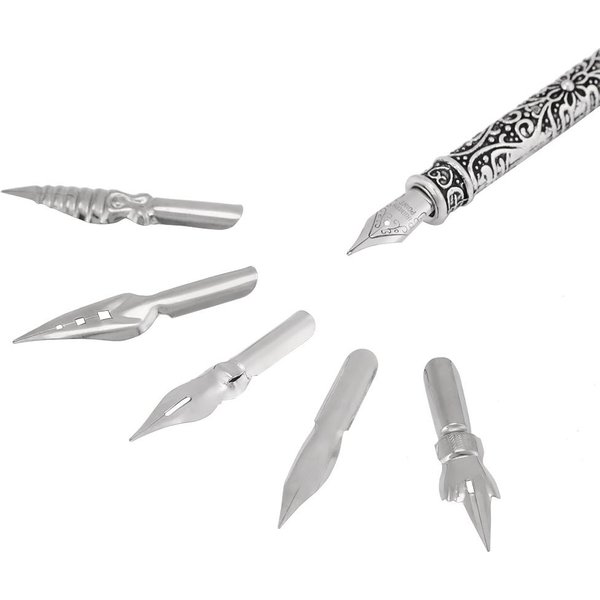 CaligrafíA Inglesa Pluma De Ave Pluma De Punta Dip Set De Escritura PapeleríA Caja De Regalo Con 5 Puntas Azul White-image