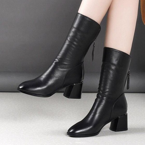 Nowe Markowe Designerskie Damskie Luksusowe SkóRzane Botki Typu Chelsea, Grube Jesienne Zimowe Buty Na Platformie, Kwadratowe Buty Na Obcasie 6 Cm 41-image