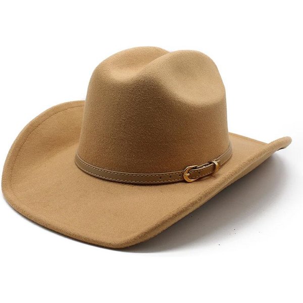 Sombrero De Vaquero Occidental Retro CinturóN Sombrero De Copa De Lana Sombrero De Montar Sombrero De Estilo éTnico Sombrero De Fieltro 02 M(56-58Cm) Brown-image