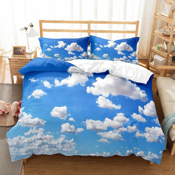 Juego De Funda NóRdica Nube Blanca Cubierta De EdredóN TamañO Individual Completo King Para NiñOs Adolescentes Adultos DecoracióN De Dormitorio Juego De Cama Con Funda De Almohada EU Single(135X200Cm)-image