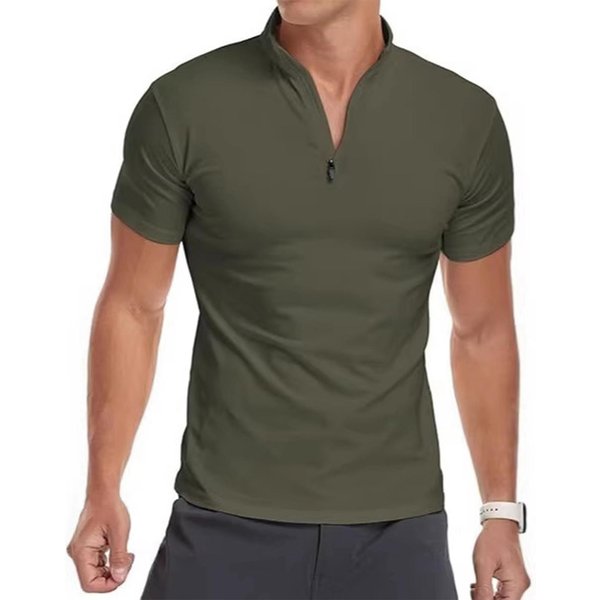 Camisa Polo De Manga Corta Para Hombre Con Cuello De Cremallera Casual Ajuste Delgado Tejido Ligero Suave EláStico Top XL Black-image