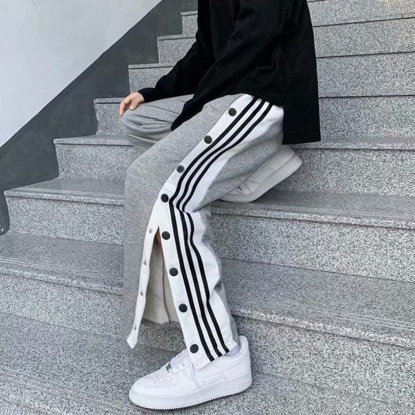 Damskie Spodnie Dresowe Do Biegania Spodnie Z Szerokimi Nogawkami LuźNe Paski Casual Spodnie Z Wysokim Stanem Spodnie Streetwear S Szary-image