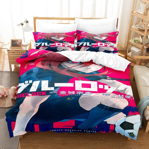 Blue Lock Zestaw PośCieli GorąCe Anime Zestaw Poszwy Na KołDrę Z Poszewkami Na Poduszki King Queen Twin Double Size Zestaw Poszwy Na KołDrę Dla NastolatkóW EU Twin(135X200Cm)-image