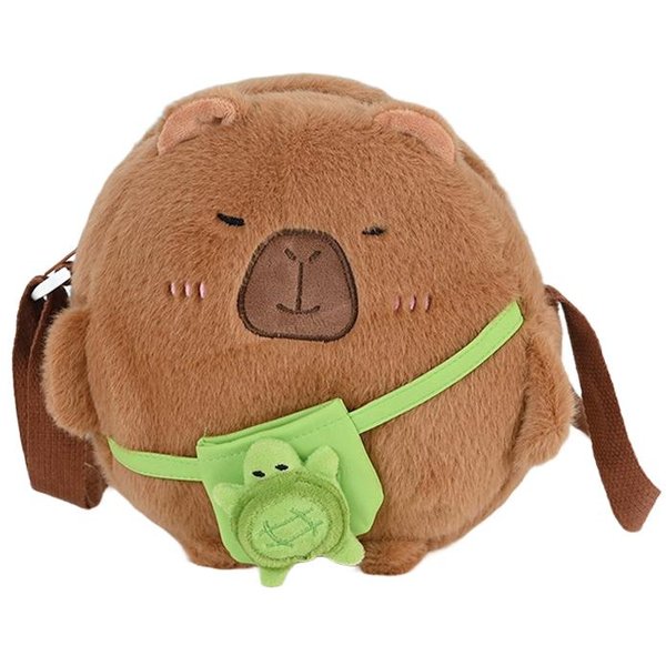 Mochila De Capibara Con Tortugas Bolso Casual Lindo Moda Felpa Mochila Escolar Infantil Bolso De Hombro De Piel Mini Mochila Para Mujer Bolsos Regalo Brown-image