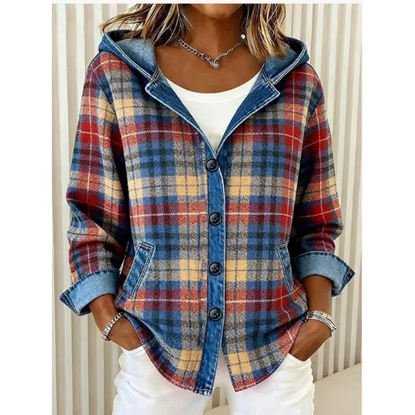 Damska LuźNa Bluza Z Kapturem W Kratę - Styl Jesienno-Zimowy Xxxl-image