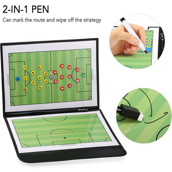 Pizarra TáCtica MagnéTica Plegable De FúTbol Soccer Pizarra De Estrategia De Entrenador Con Piezas Marcadoras Y BolíGrafo 2 En 1-image