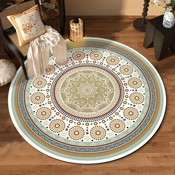 Alfombra Redonda De Flor De Datura Blanco Y Negro DecoracióN De Dormitorio Felpudo Para Silla Antideslizante Alfombras Para Vestidor Sala De Estar Felpudo Para Entrada Lavable 60*60Cm-image