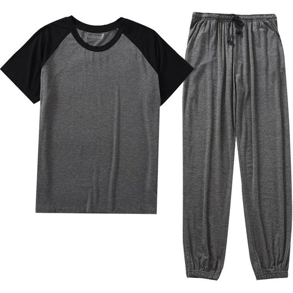 Pijama De Primavera Y Verano Para Hombre, PantalóN Modal De Manga Corta, Fino, Holgado, De Talla Grande 4XL-image