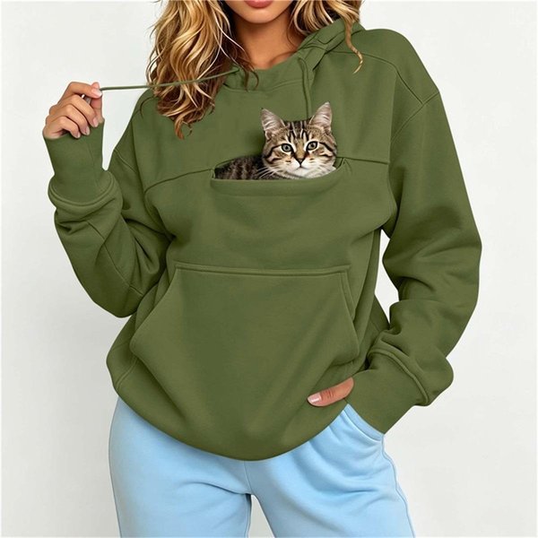 Sudadera Con Capucha Para Mujer De Doble Bolsillo, Manga Larga, Con CordóN Y Capucha, Sudadera Con Bolsillo Para Mascotas, Holgada, Informal, Jersey Para Mujer XXL-image
