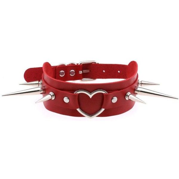Gargantilla Punk GóTica De Cuero SintéTico Rojo, Collar Sexy Con Pinchos Y Correa Para El Cuello, Collares Para ClavíCula Para Mujeres Y Hombres, JoyeríA GóTica, Accesorios Brown-image