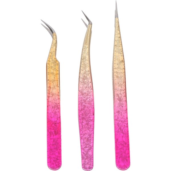 3 Piezas Pinzas Para UñAs Acero Inoxidable Puntas Rectas Curvas Manicura Pinza Para PedreríA Color Degradado-image