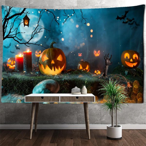 Tapiz De Calabaza De Halloween Para Colgar En La Pared, Tapiz PsicodéLico De BrujeríA Y Misterio, Tapiz Hippie Con Fondo De Buena Suerte, DecoracióN Del Hogar 95X70Cm Blue-image