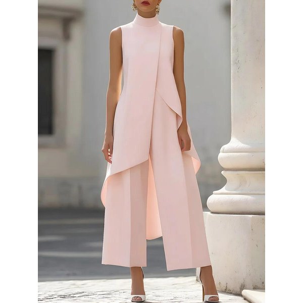 Conjunto De Dos Piezas Para Mujer: Top AsiméTrico Sin Mangas De Cuello Alto Y Pantalones De Pierna Ancha XL Gray-image