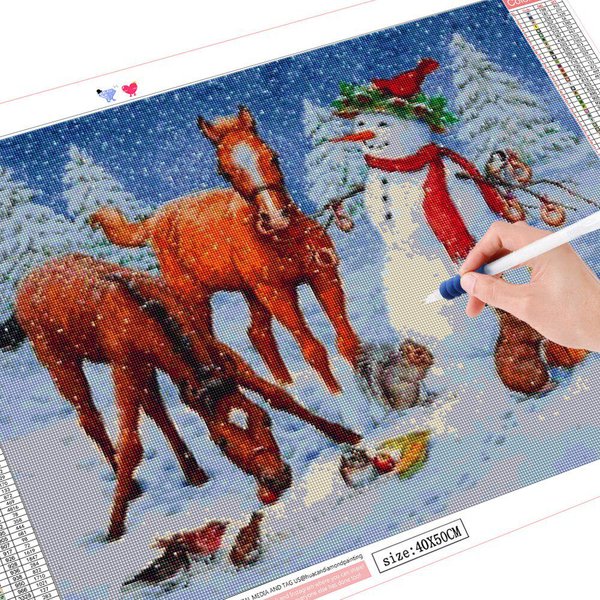 Full Drill Diamante Pintura Caballo ArtesaníA Arte 5D DIY Diamante Bordado Animal Rhinestone Kit Snowman Regalo De Navidad Full Square 20X30CM-image