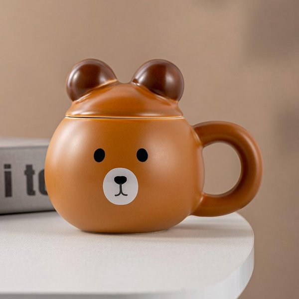Nueva Taza De Oso De Dibujos Animados Con Tapa Oficina Taza De CeráMica De Alto Valor Taza De Café Hogar Pareja 420ML-image