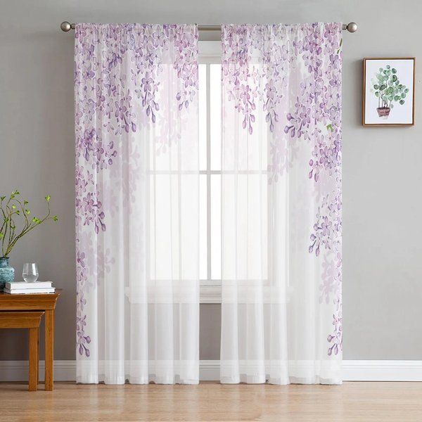 RośLina WinorośLi Fioletowy Kwiat Przezroczyste ZasłOny Salon Tiulowe ZasłOny Okienne Do Sypialni Dekoracja Kuchenna Woalowe ZasłOny W135 X H115Cm X1&Rod Pocket-image