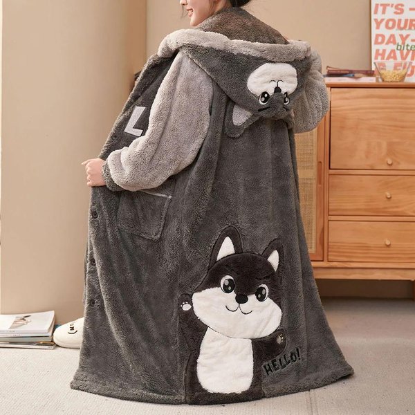 Bata De Invierno Para Mujer, Kimono, CinturóN, Pijama, Pijama, Pijama De Franela, Talla Grande, Ropa Para El Hogar, Pijamas De Mujer 6XL Brown-image