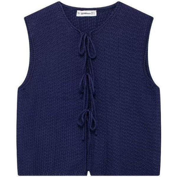 Chaleco De Punto Con Cordones A La Moda Color SóLido VersáTil Top Chaleco Sin Mangas S Blue-image