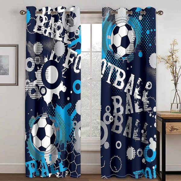 Balones De FúTbol DiseñO De FúTbol Cortinas CerúLeas Tratamiento De Ventana Cortinas Cortinas De Ventana Adecuado Para Sala De Estar Dormitorio HabitacióN De NiñOs DecoracióN Del Hogar 2X50W130H(Cm)&Grommet Top-image