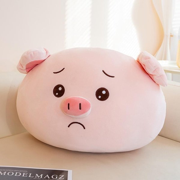 55X35Cm Almohada De Peluche Rosa Cabeza De Cerdo Rellena EmocióN Dibujos Animados Animal CojíN Soporte Suave Para La Cabeza Peluche DecoracióN Para Sofá Silla Del Hogar 55X35Cm-image