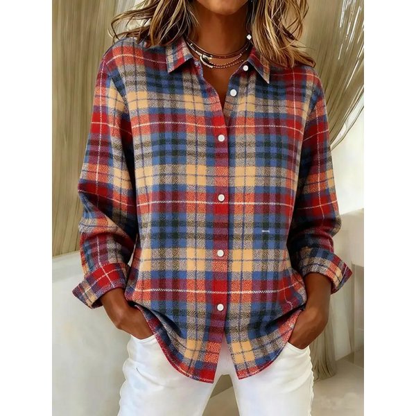 Camisa De Manga Larga A Cuadros De Moda Para Mujer Verano 2026 5XL Gray-image