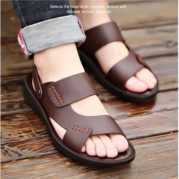 Sandalias De Cuero De Moda De Verano, Chanclas Casuales Antideslizantes Para Hombres, Sandalias De Cuero, Zapatos De Viaje Transpirables De Verano, Sandalias De Playa Para Hombres 38-48 47 White-image