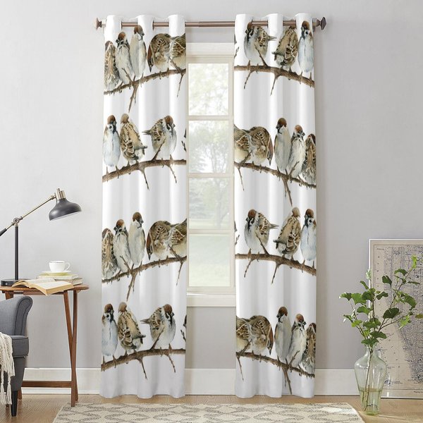 Jesienna GałąZka WróBel Akwarela Luksusowa ZasłOna Okienna Do Salonu Sypialni Dekoracja Domu Kuchnia Na ZasłOny Okienne 135W X 60H(Cm) X1 Gray-image