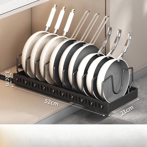 Wysuwany Stojak Organizer Na Pokrywki, 2 Szt. Organizer Na Garnki I Patelnie Pod Szafkę, Uchwyt Na Pokrywki Z 8 Regulowanymi PrzegróDkami Do Szafki Kuchennej 1Pc Czarny-image