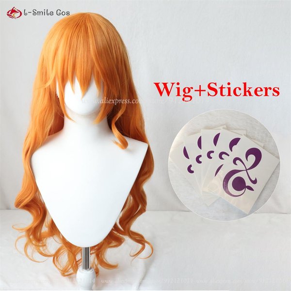 Peruka Do Cosplayu Nami Dla DorosłYch, DłUga, PomarańCzowa, KręCona, Nami, Peruki Anime, Odporna Na CiepłO, Syntetyczne WłOsy, Halloween + Czepek Pod Perukę One Size Orange-image