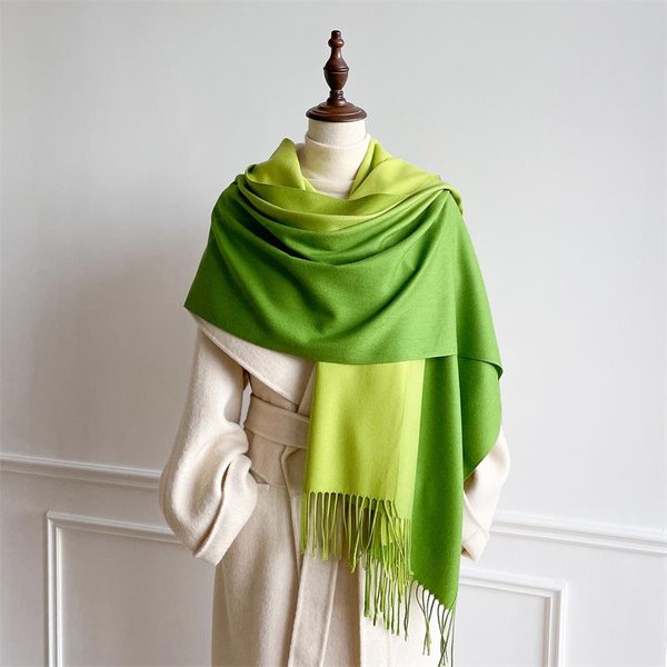 Bufanda De Cachemir De Lujo Para Invierno Para Mujer PañUelo Degradado Pashmina CáLida Chal Envolvente Femenino Pareo Suave Bufanda Hijabs De Invierno Chal 70X190Cm Green-image