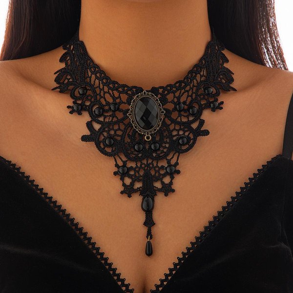 Gotycki Czarny Koronkowy Choker Z WycięCiami Dla Kobiet Vintage Punk Czerwony Wisiorek W KształCie Kropli Krwi Naszyjnik Halloweenowy ŁAńCuszek Na Szyję Nowy-image