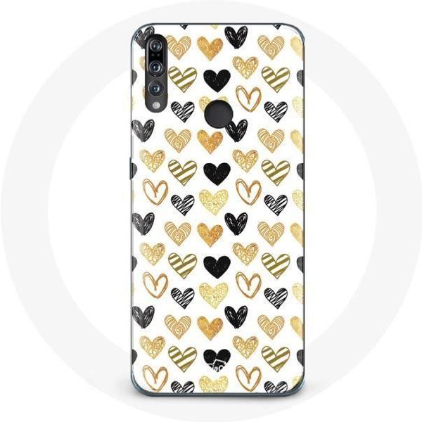 Funda Para Huawei P30 Lite Con Textura Abstracta Y Corazones Negros-image