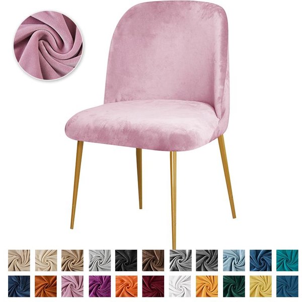 6 Uds./Juego Fundas EláSticas Para Sillas De Comedor Terciopelo Color SóLido Respaldo Bajo Silla Pato Fundas EláSticas Suaves EláSticas Funda Para Asiento Hogar El 6PCS Chair Cover-image