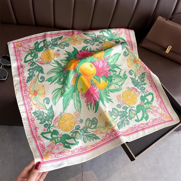 Nowe Modne Jedwabne Opaski Do WłOsóW Z Nadrukiem Letni Cytrynowy Szalik Damskie Eleganckie Bandany Chusty Na Szyję Opaski Na GłOwę Foulard Damskie Szaliki 70X70Cm-image