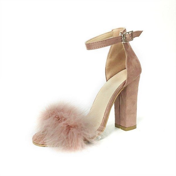 Damskie Letnie SandałY Puszyste Peep Toe Wysokie Obcasy PióRkowe Damskie Buty śLubne DużE Rozmiary 38 Beige-image