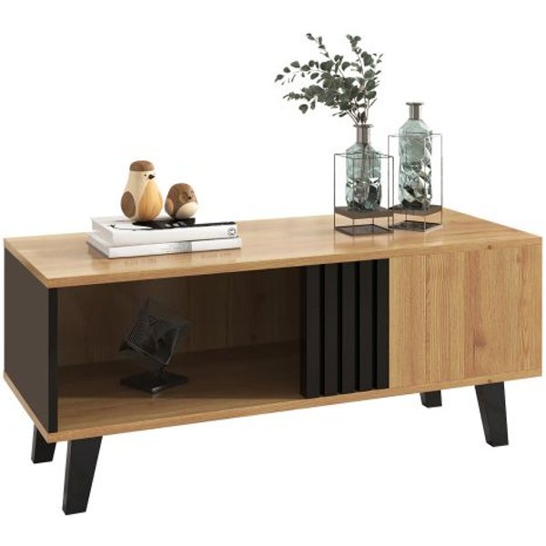 Mesa De Centro - Muvoe - 100X60X45 Cm - Madera Coloreada Y Negra - CajóN Adicional - DiseñO ContemporáNeo Negro-image
