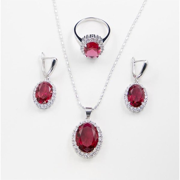 Juego De JoyeríA De Circonio Europeo Y Americano JoyeríA Anillo Collar Pendientes IncrustacióN Size 10 ring Set-image