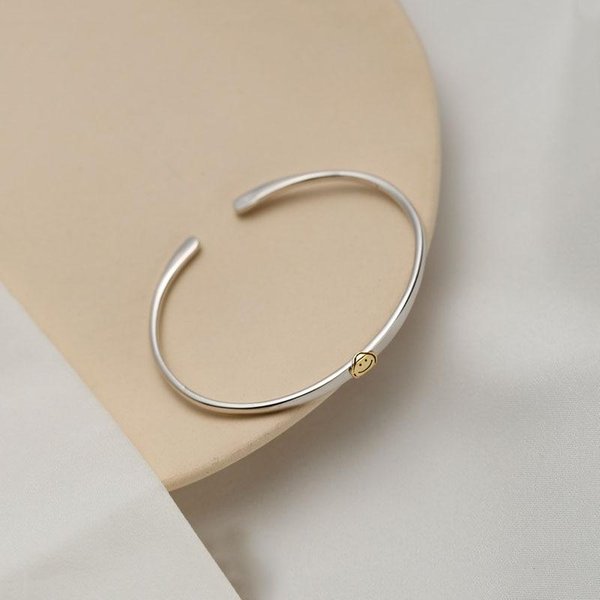 Plata De Ley 925 Pulsera De Plata Tailandesa Con Cara Sonriente Para Mujeres Hombres Pulsera Cuff Divertida JoyeríA Regalos S-B447 Gray-image