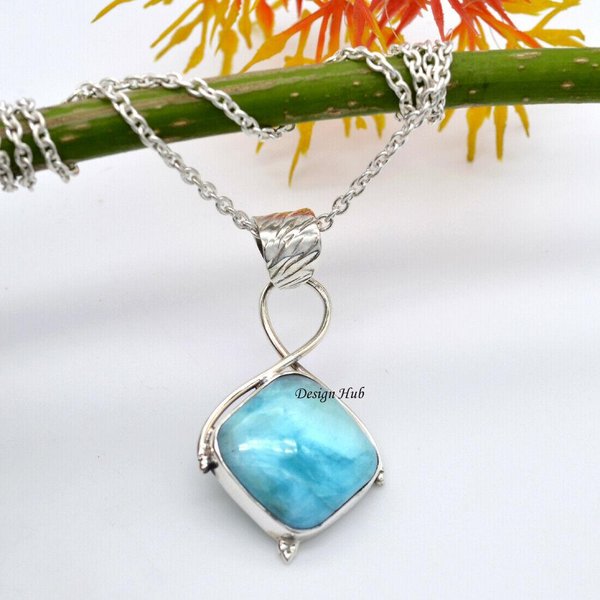 Collar Larimar, Collar Con Piedras Preciosas De Plata De Ley 925, Collar Con Colgante, JoyeríA De Plata, Regalo Para Mujer 19.70'' Azul-image