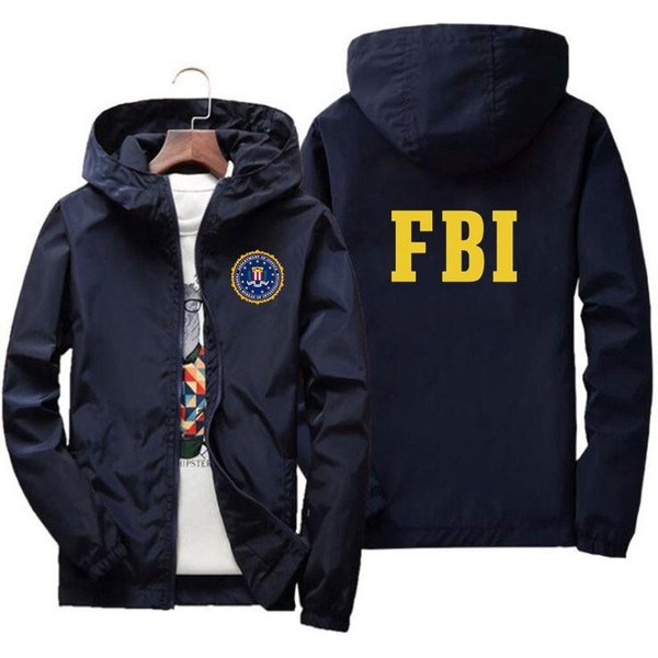 Moda Zamek BłYskawiczny MężCzyźNi Kobiety Bluzy Z Kapturem Kurtka Fbi Nadruk Sport Hip Hop Casual Zamek BłYskawiczny Unisex DłUgi RęKaw Bluza Z Kapturem Kurtka PłAszcz Top 7XL M Kolor Granatowy-image
