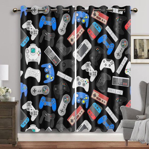 Cortinas De Gamer Para HabitacióN De NiñOs Sala De Juegos DecoracióN Cortinas De Ventana Jugando Videojuegos Cortinas De Ventana 2 Piezas EnvíO Gratis W60H60(Cm)X2Pcs&Hook-image