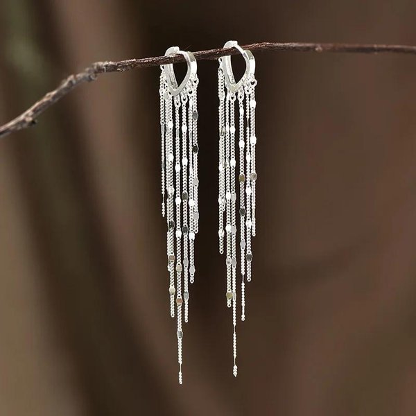 Pendientes De Borlas Con Forma De CorazóN De Moda, Pendientes Largos De LíNea De Oreja Estilo Lujo Ligero, Hebilla De Oreja De Gama Alta Pendientes Exquisitos Para Mujer Plata-image