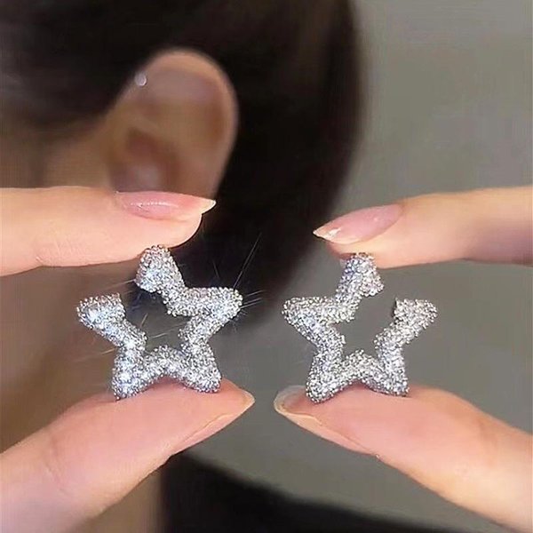 Pendientes De BotóN Huitan Estrella Deslumbrante Para Mujer Color Circonita Brillante Accesorios Para La Vida Diaria Moda JoyeríA Femenina-image
