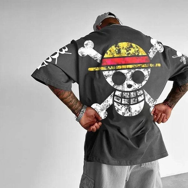 2026 One Piece JapońSka Anime Unisex Koszulka BawełNiana Y2K Harajuku Street Trend KróTki RęKaw Hip Hop Streetwear Oversize Koszulka S Black-image