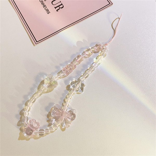 Cadena Para TeléFono Con Colgante Moderno De Mariposa, Flor Y Oso Rosa Coreano Para Iphone Y Samsung, Accesorios Universales, Linda Cuerda Para Colgar En El TeléFono-image