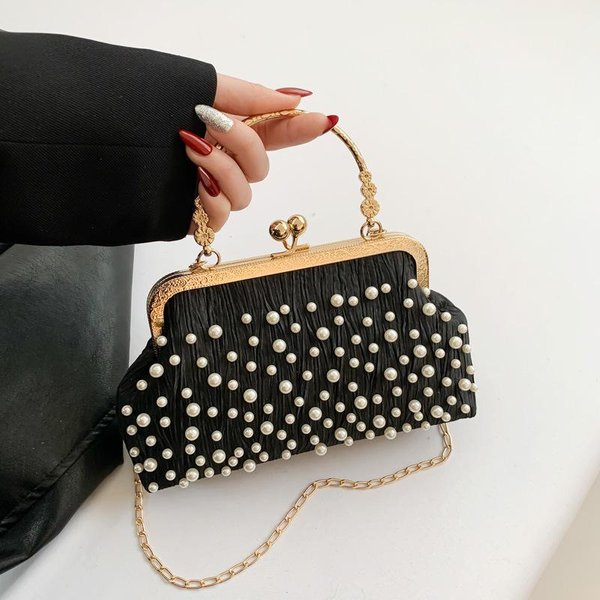 Elegancka Wieczorowa KopertóWka Z PerłAmi Dla Kobiet Modna Torba Na ŁAńCuszku Crossbody Na Ramię MałA Kwadratowa Torebka Portmonetka Czarny-image